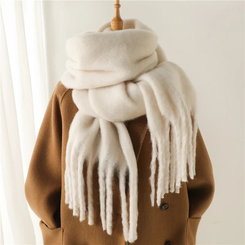 Women's Solid Tassel Blanket Shawl - Long Cashmere-Feel Poncho Wrap