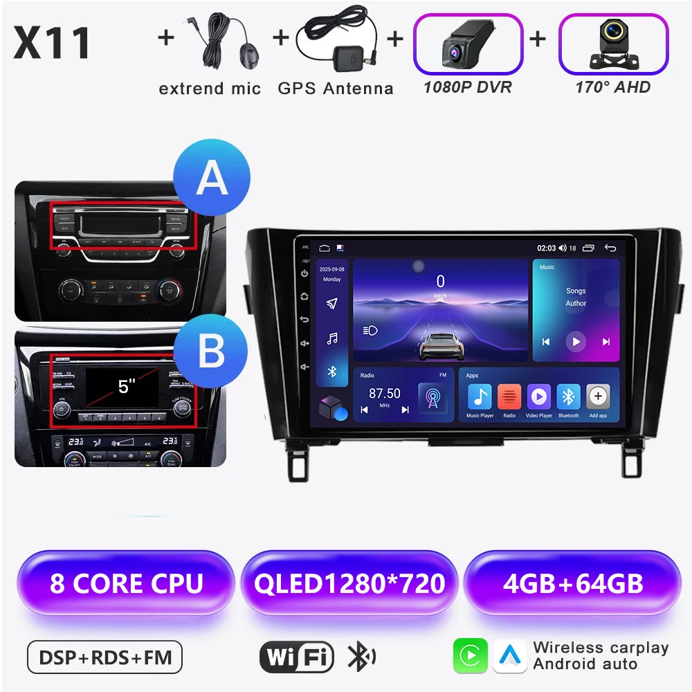 Wireless CarPlay Android Auto Car Radio for Nissan Qashqai J11 X-Trail 3 2013-2017 avigation GPS Car Radio Multimedia Video Play