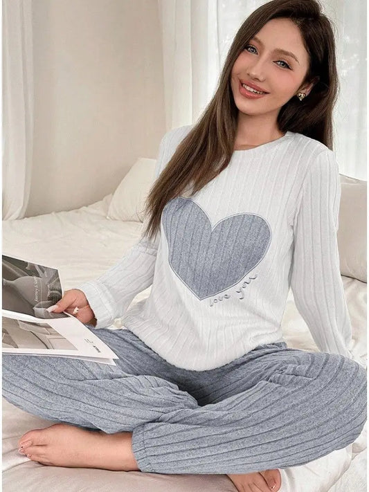 Women's Fleece Lined Pajama Set - Round Neck Top & Pants