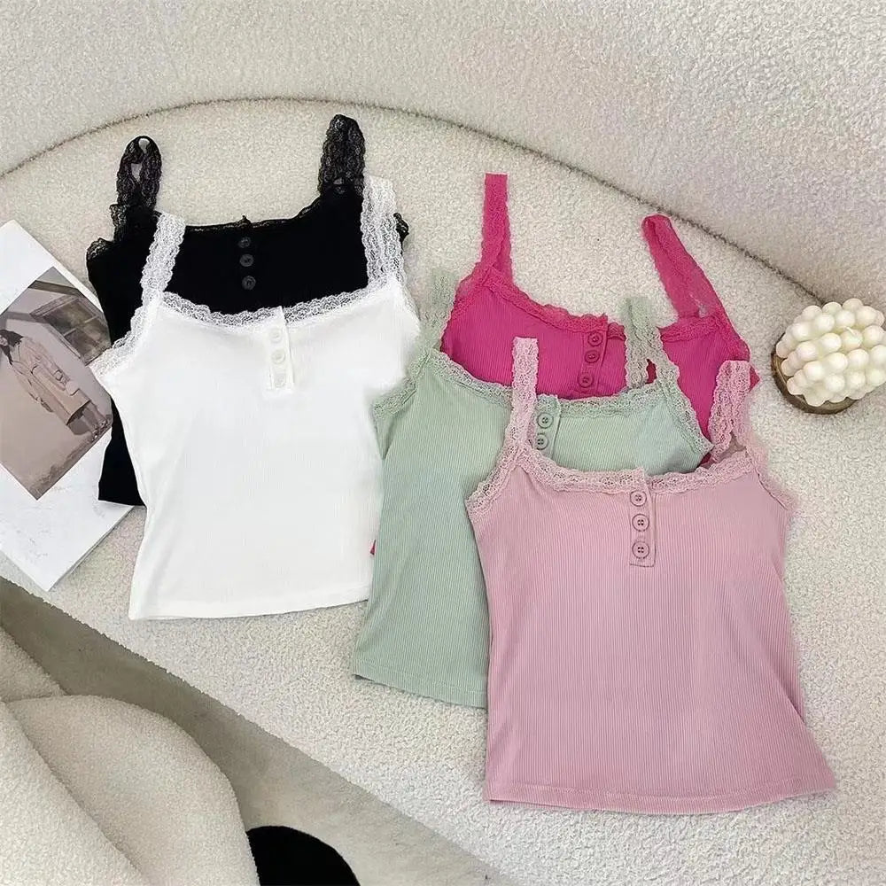 Solid Color Underwear Lace Edge Sexy O Neck Tube Top Chest Female Soft Brassreie With Chest Pad Lace Strap Patchwork Camisole
