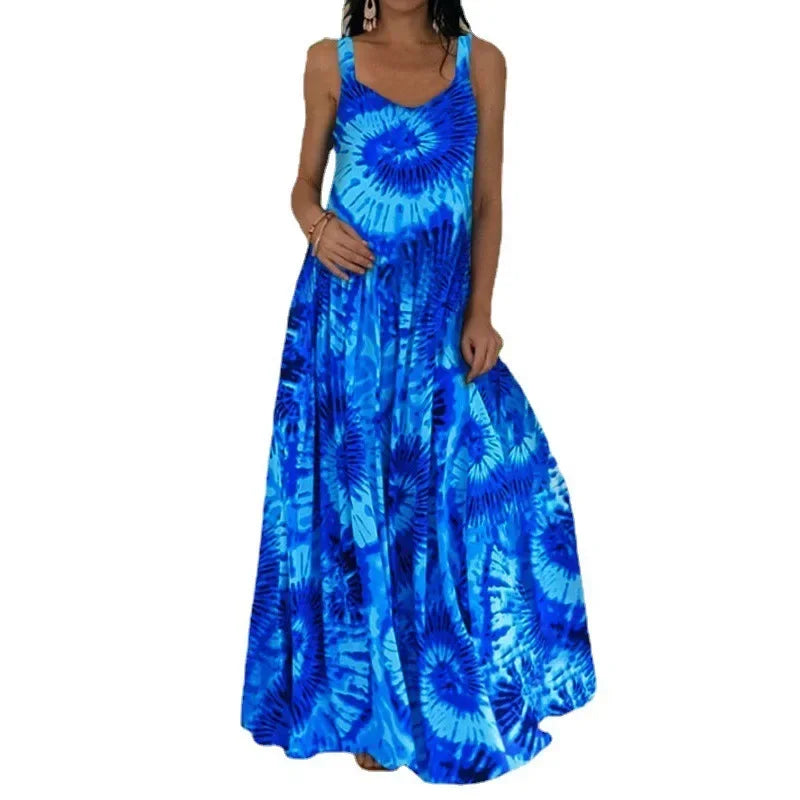Women's Flame Print Sleeveless Maxi Dress – Casual Summer Sundress