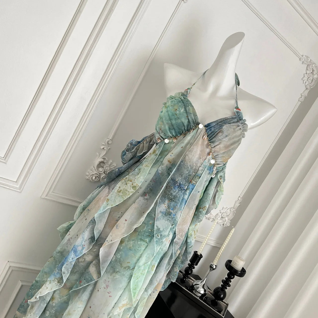 2026 Elegant Halter Neck Ruffled Maxi Dress Women Blue Green Floral Print Bohemian Design Beach Vacation Casual Party Dress New