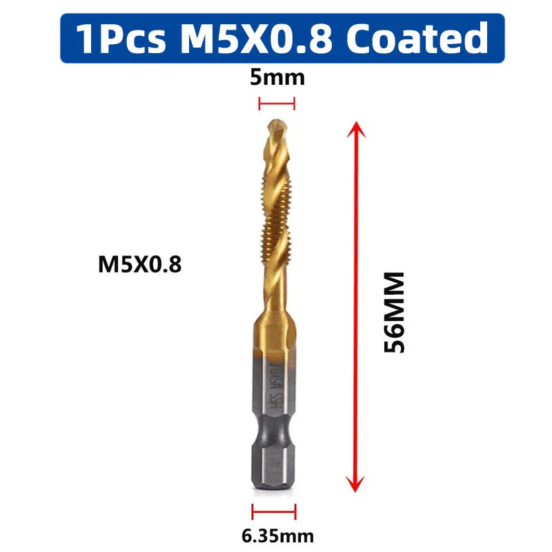 MMAlto HSS Titanium-Coated Metric Tap Set – M3 M4 M5 M6 M8 M10 | Screw Thread Machine Compound Tap | Individual & 6-Piece Sets