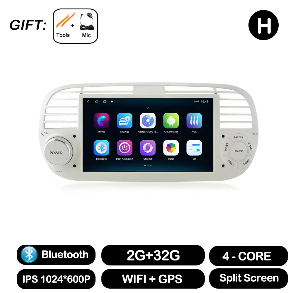 7" Car Stereo with Apple CarPlay & Android Auto, Compatible with Fiat 500 (2007-2015)