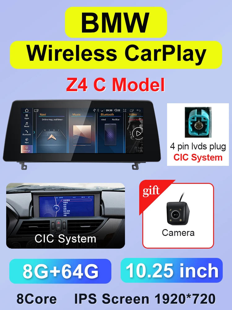 10.25" Car Stereo with Apple CarPlay & Android Auto, Compatible with BMW Z4 E85 E86 E89 (CIC/NBT)