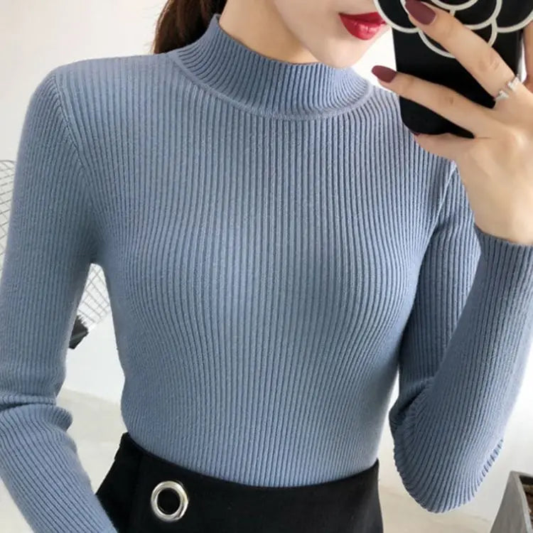 Women's vintage mock neck sweater, slim knit — view 8 of 17