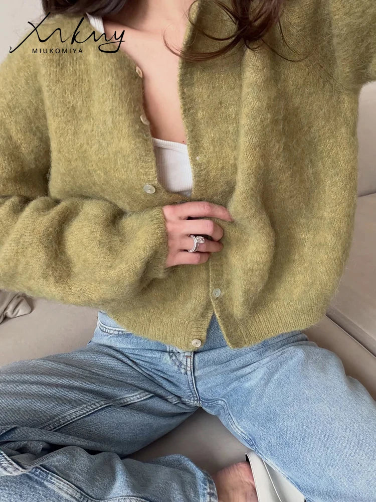 Women Short Cardigan Button Down Red Loose Knitted Outwear For Ladies Autumn O Neck Knit Jackets Purple Wool Cardigans For Women