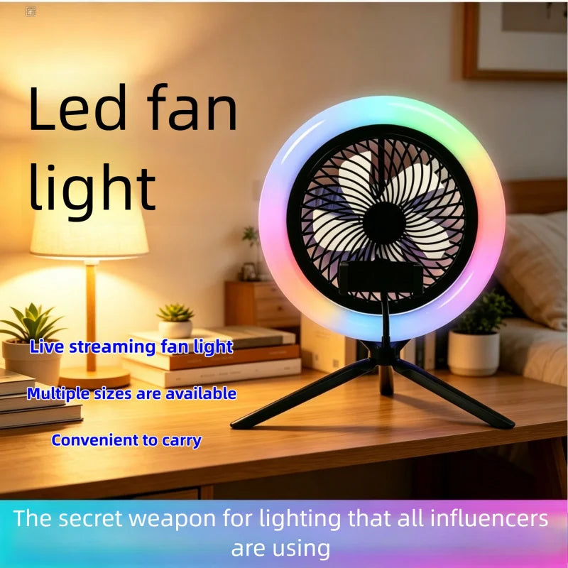 Live Stream Fill Light with Fan Adjustable Brightness Temperature Modes Desktop Tripod Fan Lamp for TikTok YouTube