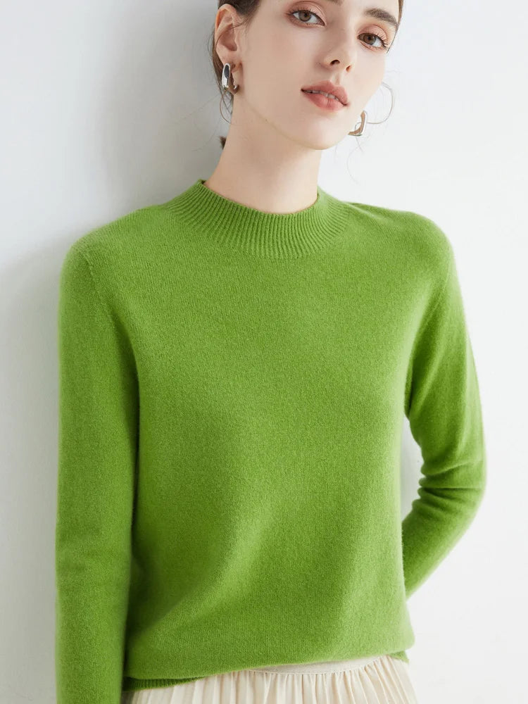 Women's Merino Wool Mock Neck Sweater, Long Sleeve
