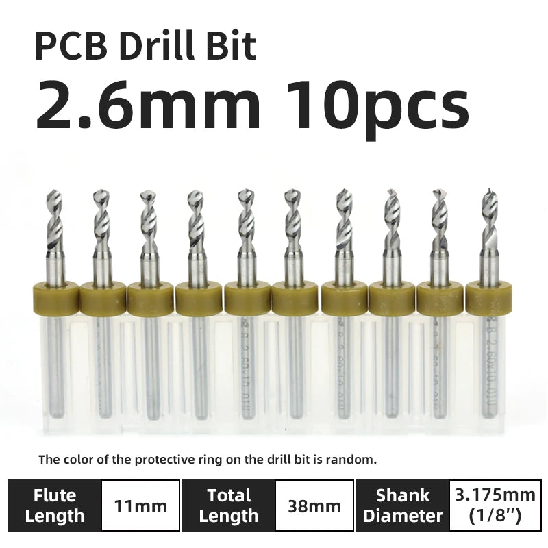 TOOLEYE 10pcs PCB Drill Bit Set Micro Drills Printed Circuit Board 1/8" Shank Mini CNC Drill Bits 0.1-3.175mm Drilling Tools