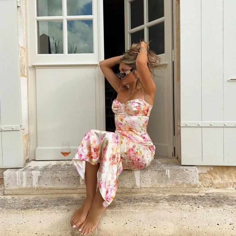 New Floral Suspender Split Slim Sleeveless Patry Beach Style Spaghetti Strap Dress Women Clothes Mini Dress 2026 Summer