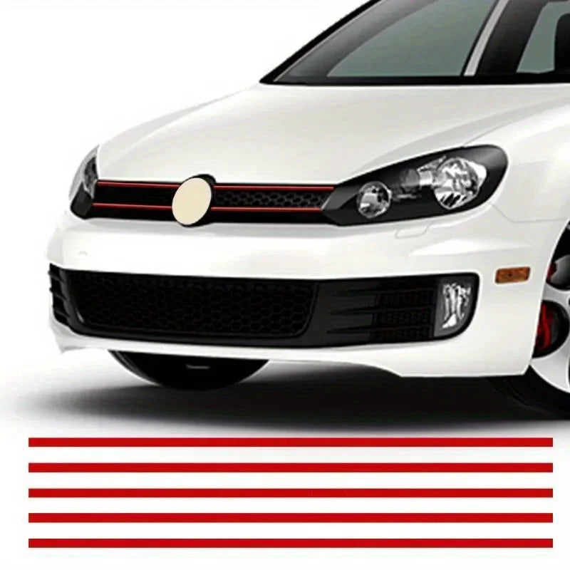 5pcs Reflective Strips Car Stickers Auto Front Hood Grille Mouldings Red Waterproof Car Decor Accessories Exterior Parts
