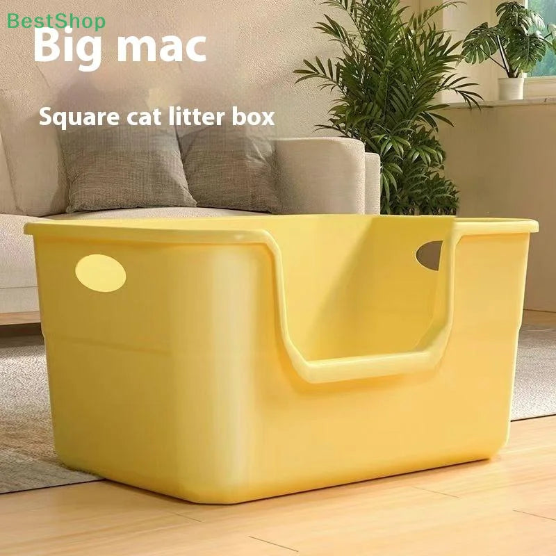 ♥Extra Large Cat Litter Box;Semi-Enclosed & Open Design, Anti-Splash Cat Toilet with High Sides