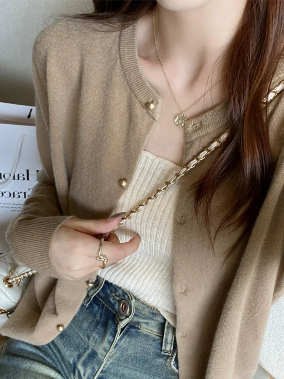 Women's round neck knit cardigan, button front — view 3 of 20