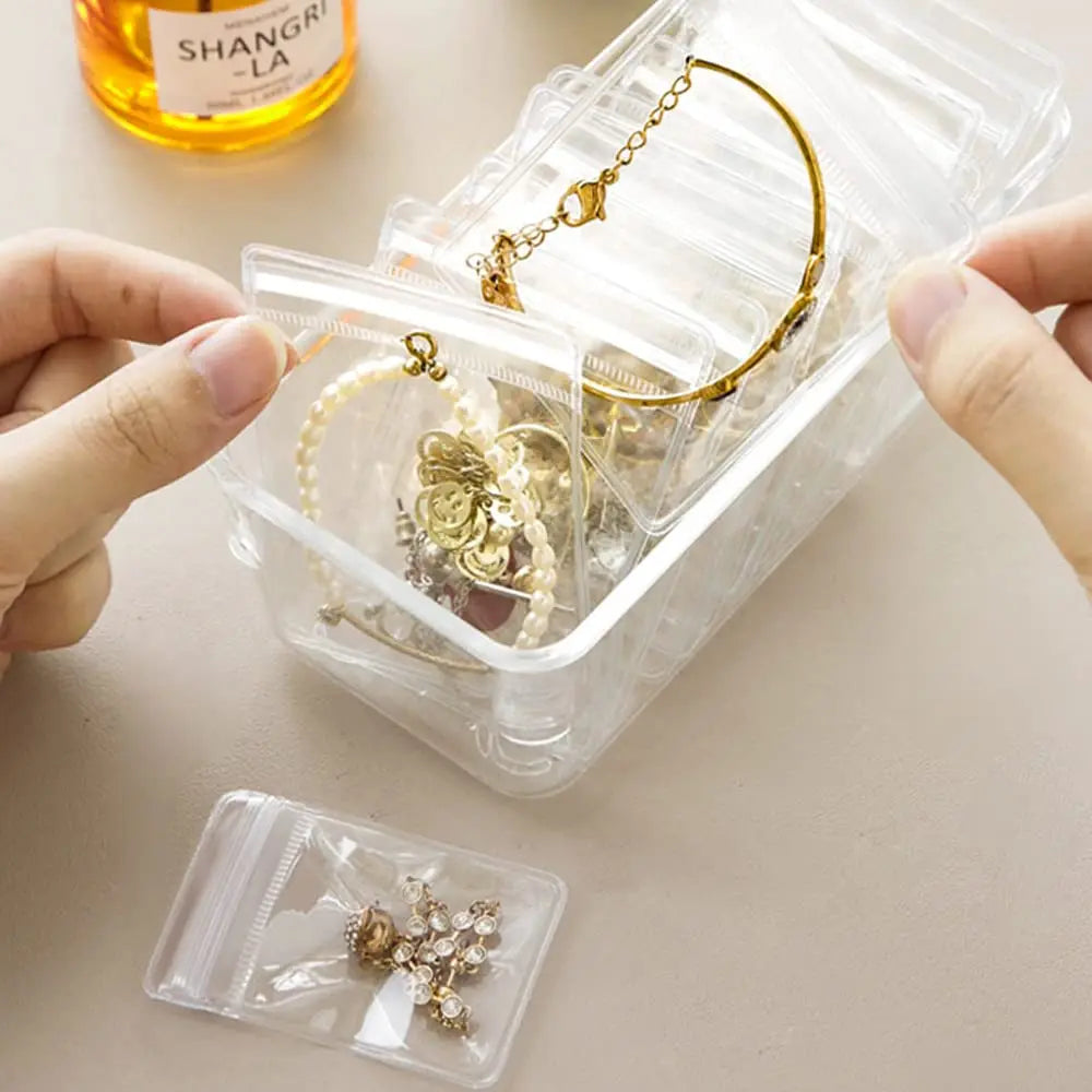 100PCS Clear PVC Jewelry Zip Bags – Self-Sealing Storage Bags for Rings, Earrings & Bracelets | 7 Sizes