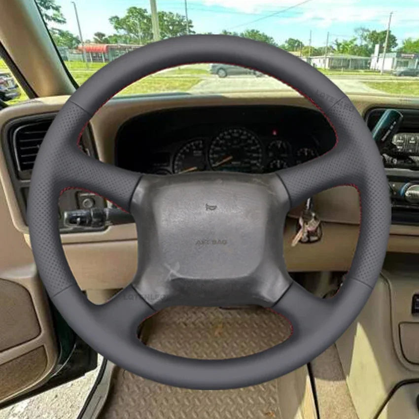Black Faux Leather Car Steering Wheel Cover For Chevrolet Silverado 1500 Avalanche Blazer K 1500 Chevy Van Tahoe 1999-2002