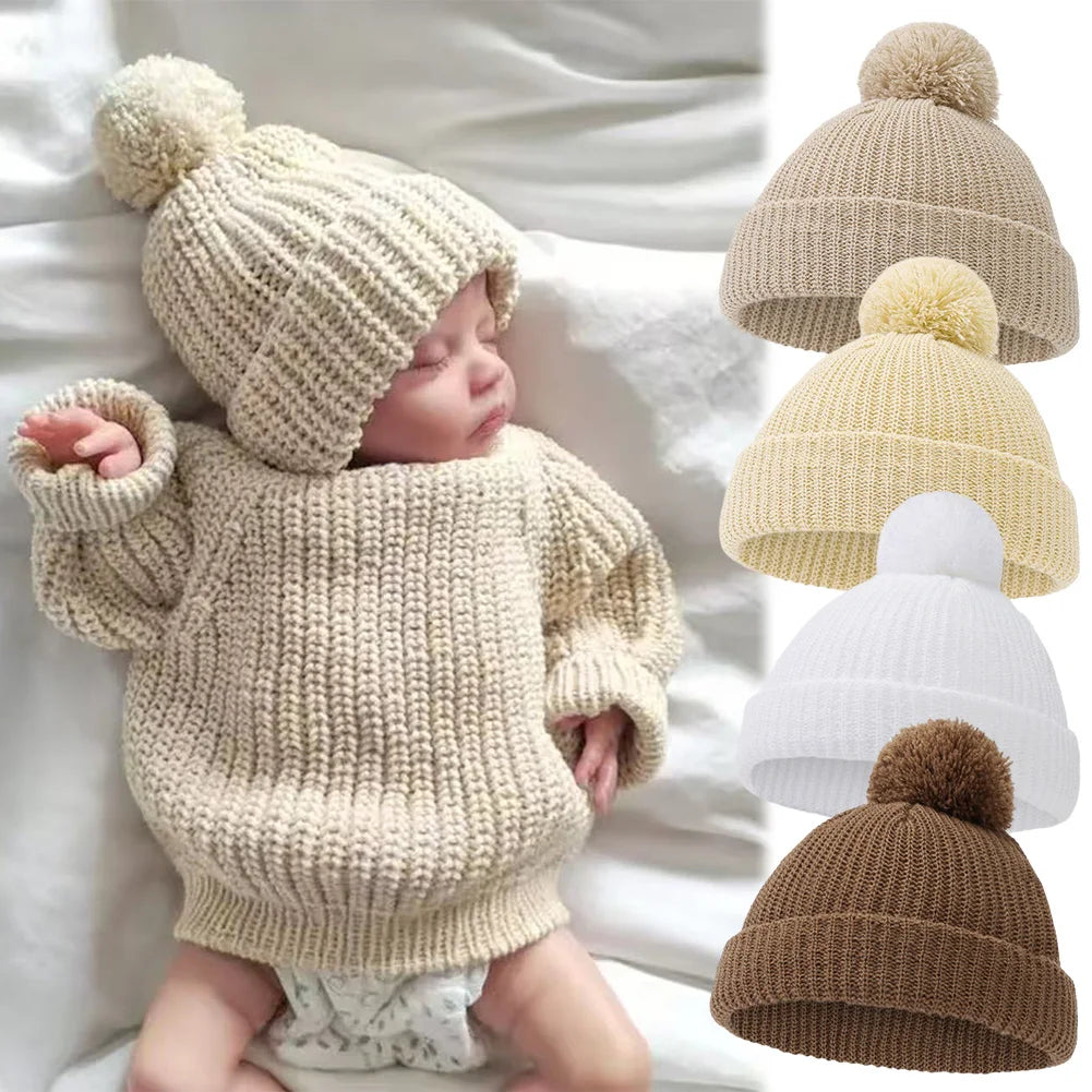 Infant Pom Pom Knit Beanie - Folded Cuff Baby Hat 0-12 Months - photo 2