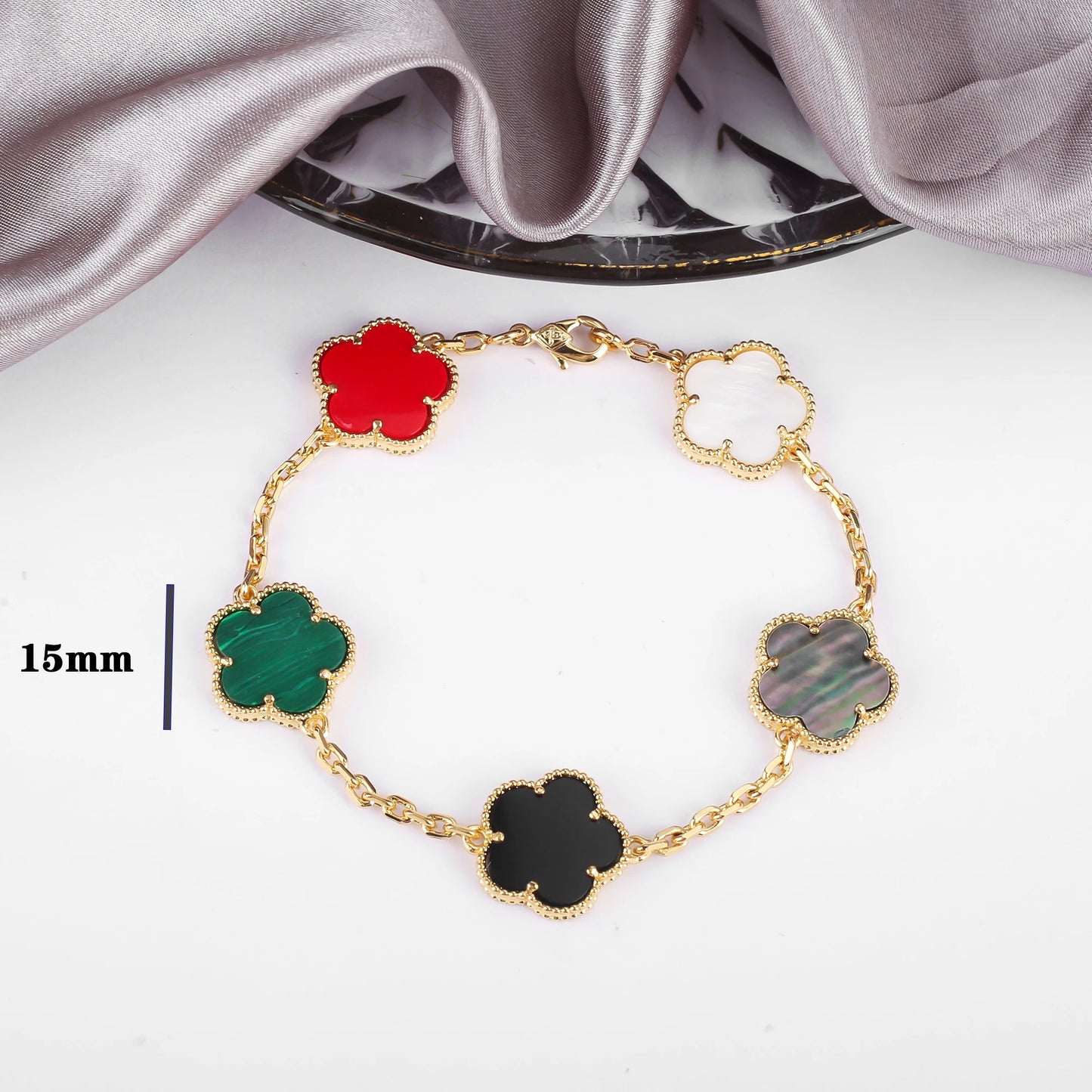 Five-Petal Flower Pendant Necklace — Natural Stone, 7 Colors