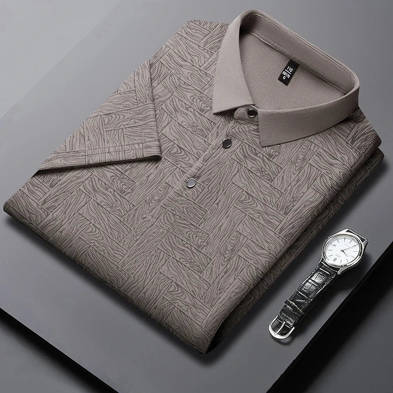 2026 Summer New Men's Business Print Short Sleeved POLO Shirt Comfortable and Cool Casual Fashion T-shirt