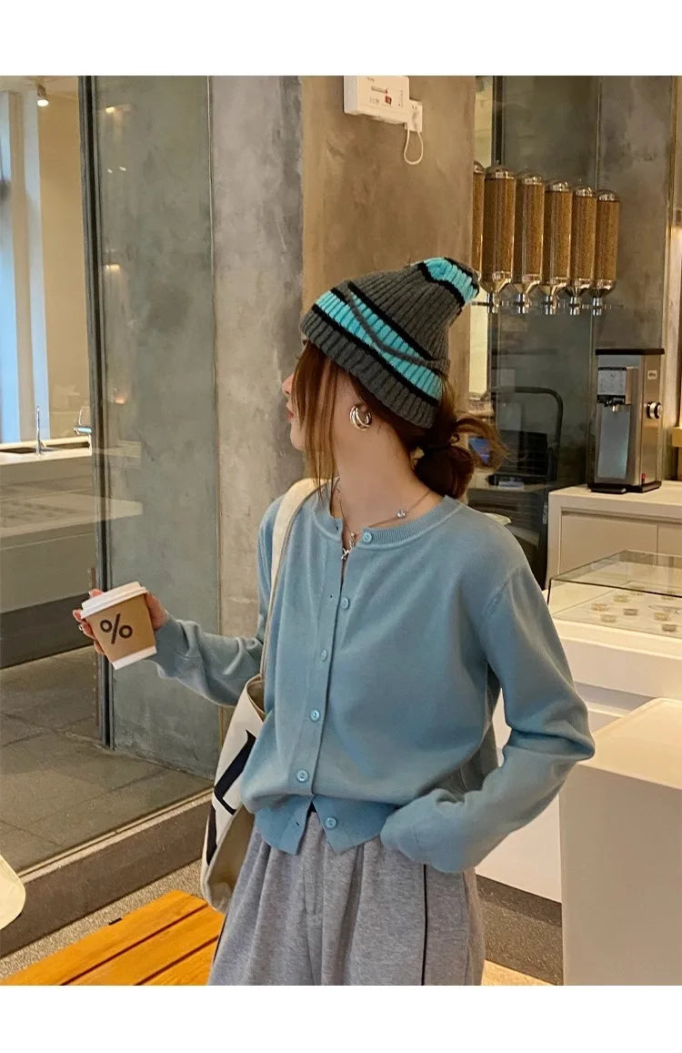 Women's Slim Button Cardigan — Crew Neck Knit