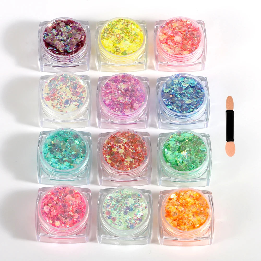 Bowitzki 12 Colors Glow in The Dark Glitter Gel Face Glitter Body Glitter Gel Hair Glitter Gel  UV Glitter or Raves Festivals ﻿