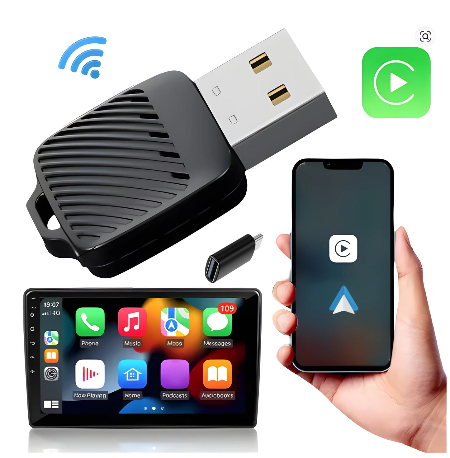2 in 1 Wireless CarPlay Android Auto Adapter  Car Dongle Auto Connect Plug & Play for iPhone and Android Factory Wired Car