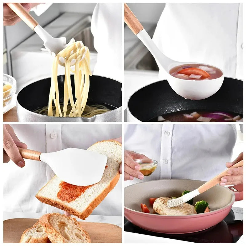 Silicone Kitchen Utensils - Tongs, Pasta Server, Basting Brush, Whisk - photo 3