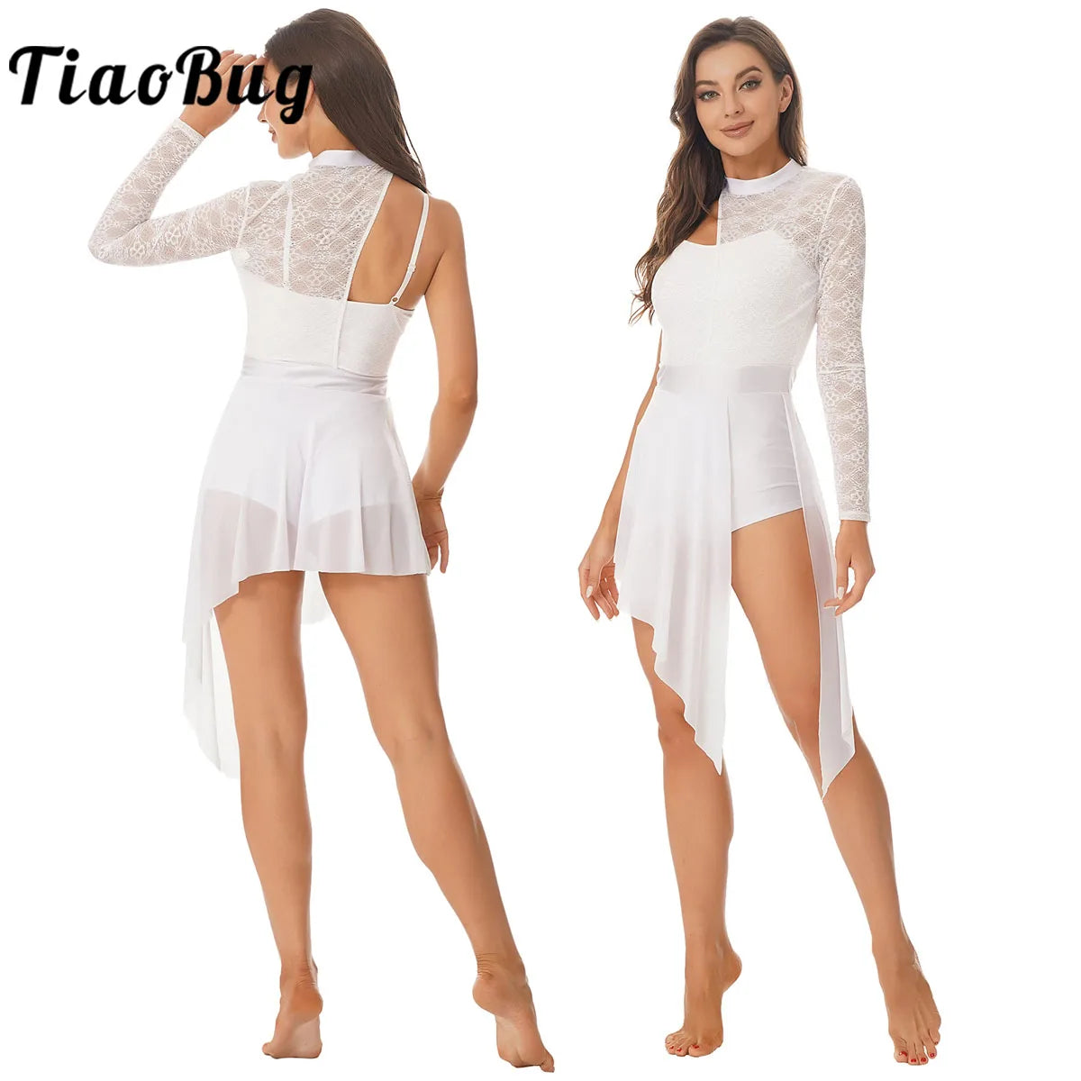 Women's one-shoulder sheer lace lyrical leotard dress