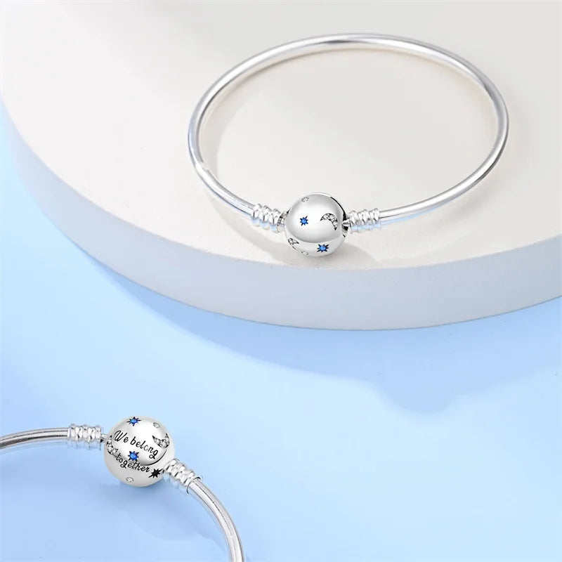 925 Sterling Silver Charm Bracelet – Star Moon Sun Four Leaf Clover Zircon | DIY Birthday Gift for Women (17-20cm)