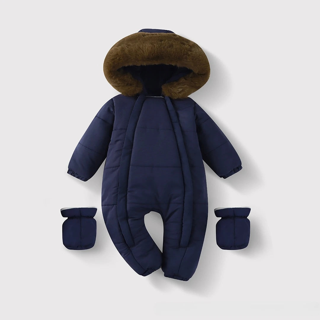 Newborn Hooded Winter Romper with Mittens - Velvet-Lined Baby Jumpsuit - photo 6