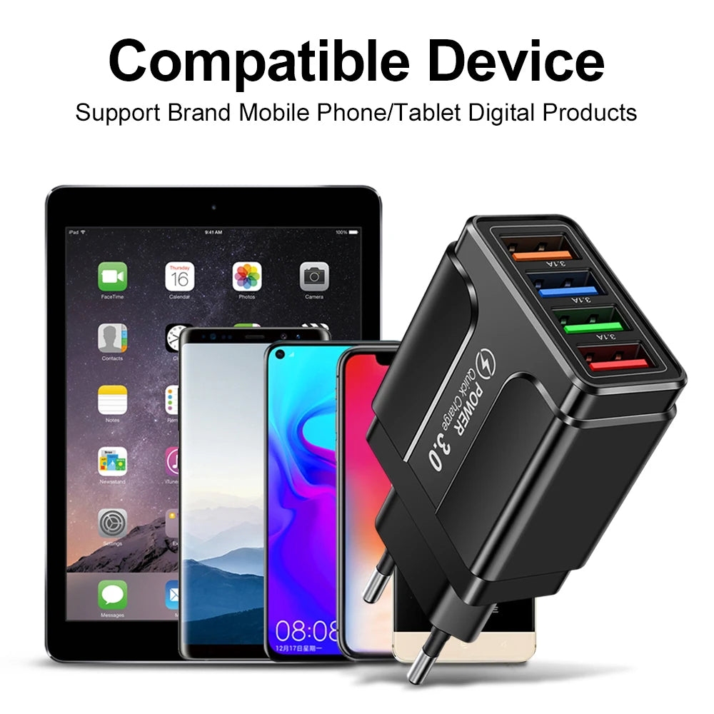 4-Port Quick Charge 3.0 Wall Charger for Mobile Devices