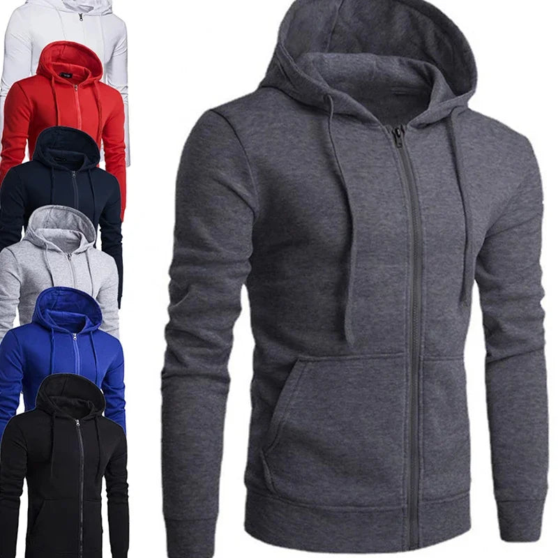 Men's Fleece Zip-Up Hoodie - Loose Casual Hooded Jacket