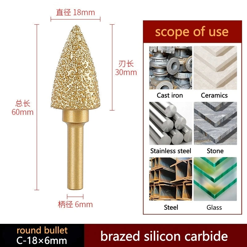 6mm Shank Brazed Diamond Grinding and Polishing Head for Cast Iron Stone Marble Tile - Deburring Metal Processing  Carve