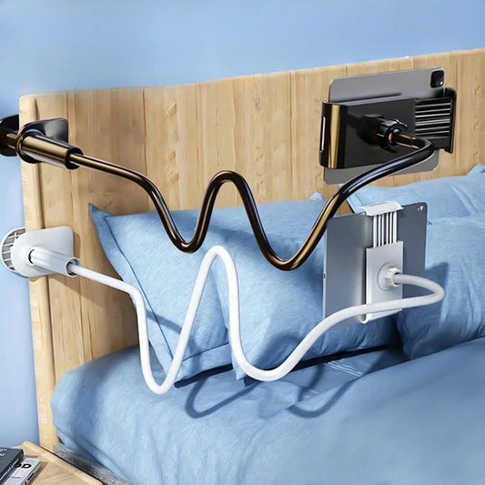 Flexible Lazy Phone & Tablet Stand – Adjustable Desk & Bedside Holder for iPhone, iPad & More | Black / White