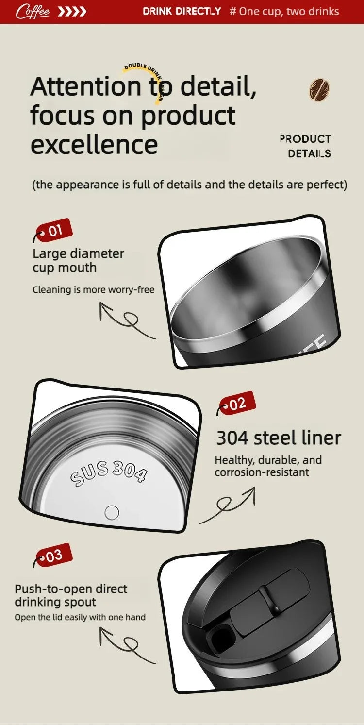 400ML Double Layer Coffee Mug 304 Stainless Steel Sealed Drinking Cup For Cold And Hot Water Insulated Milk Coffee Cup Drinkware
