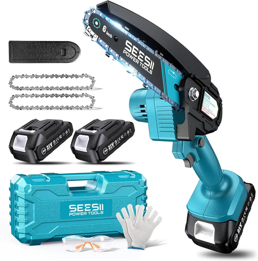 Seesii Cordless Mini Chainsaw — 6" Electric Pruning Saw (Compatible with Makita 18V Battery)