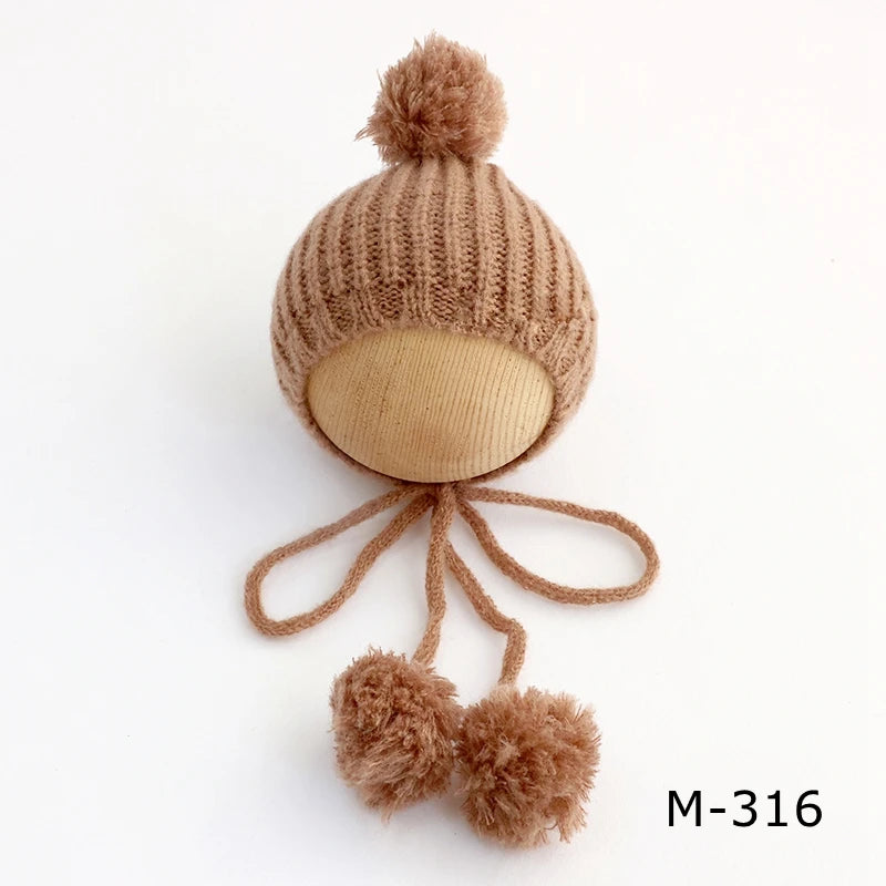 Newborn Pixie Pom Pom Bonnet - Knit Baby Photo Prop Hat - photo 16