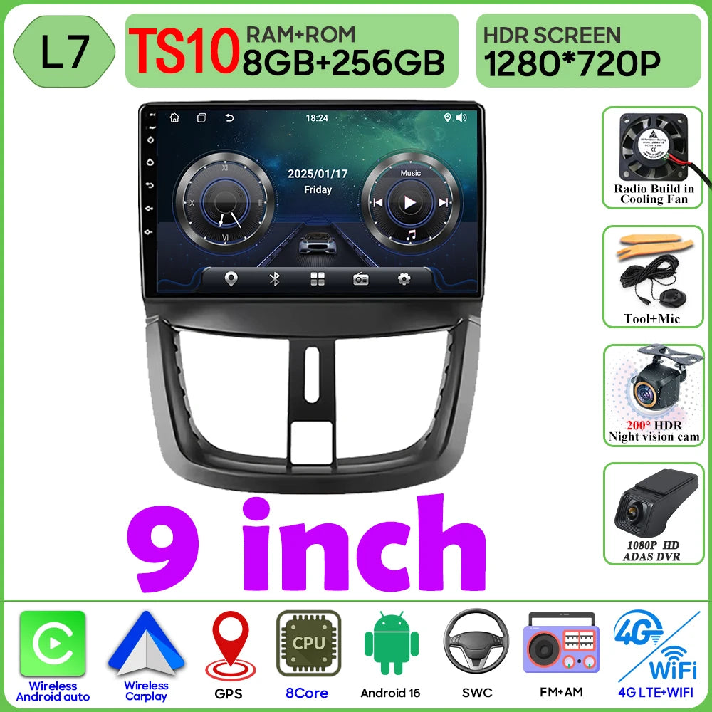Car Radio Android 16 For Peugeot 207 207CC 2006 - 2015 Carplay Video GPS Navigation Multimedia Player DVD No 2din 4G Wifi BT RDS