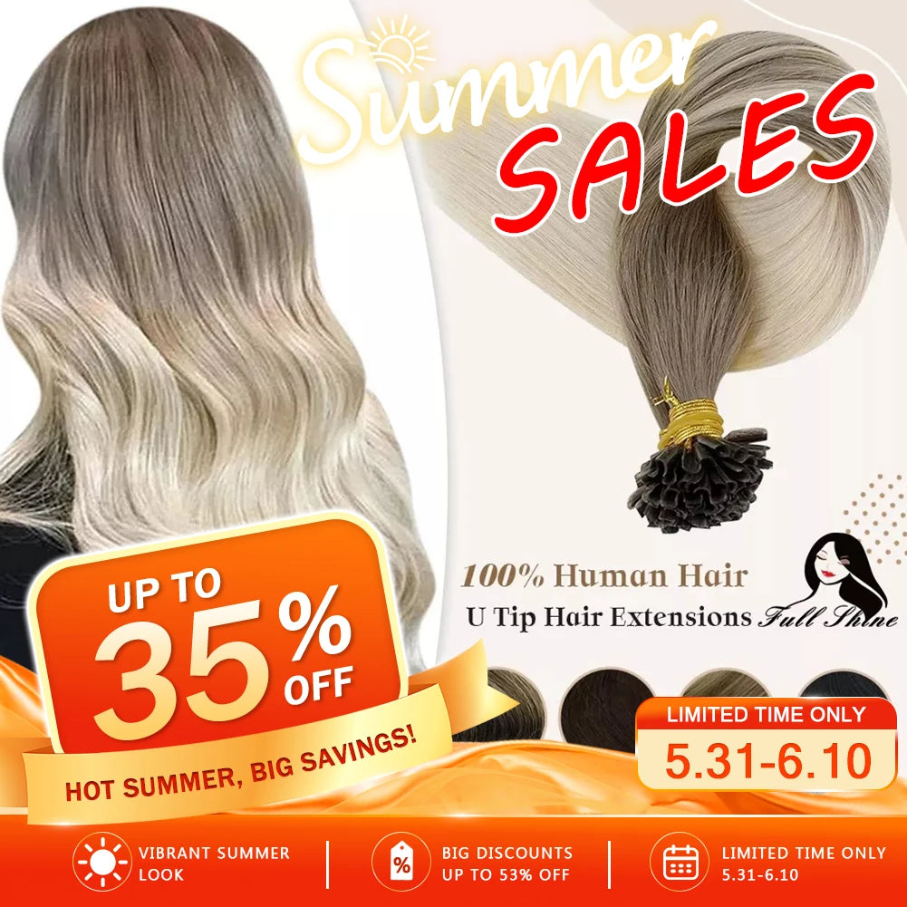 Full Shine U Tip Hair Extensions Fusion Hair Balayage Color 40-50g Keratin Glue Beads Prebonded Human Hair Extensiones