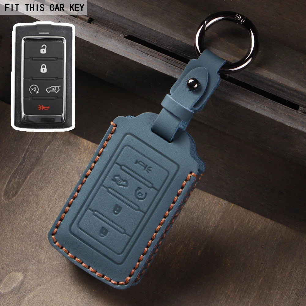 Leather Key Fob Cover for Dodge RAM 1500/2500 TRX, Jeep Grand Cherokee, Chrysler