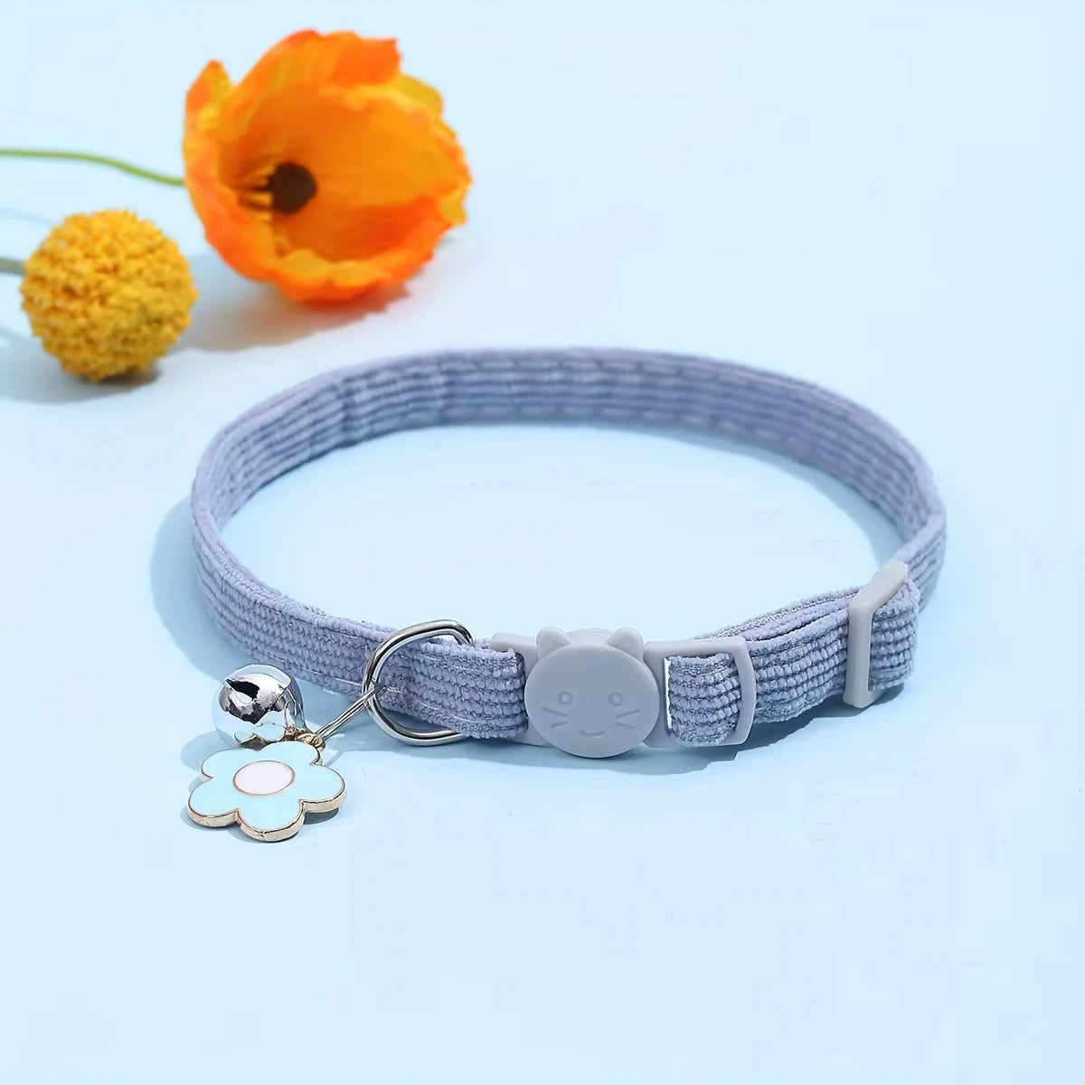 Adjustable Cat Collar with Bell - Flower Charm Safety Collar