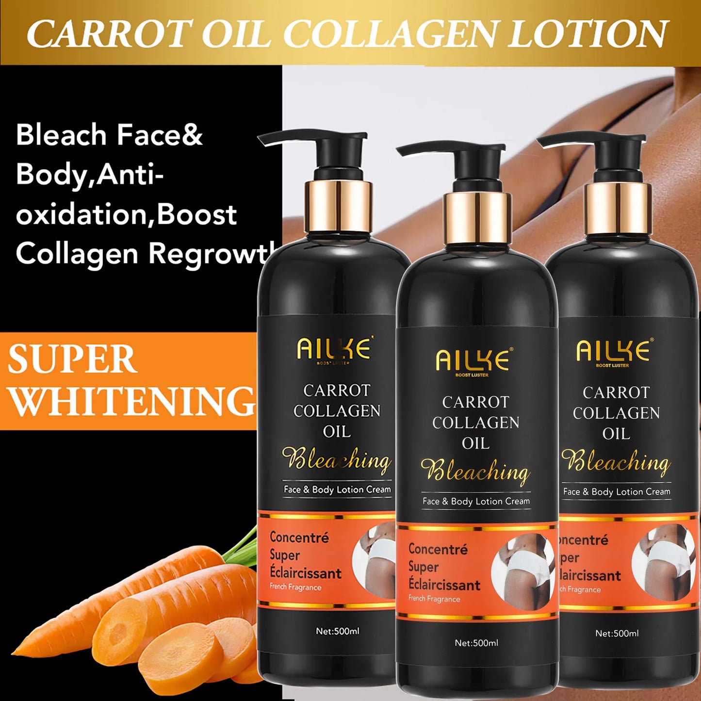 AILKE Whitening And Moisturizing Body Lotion, For Dark And Black Skin ,With Collagen Cleaning Skin, Reduce Dark Spots, 500ml