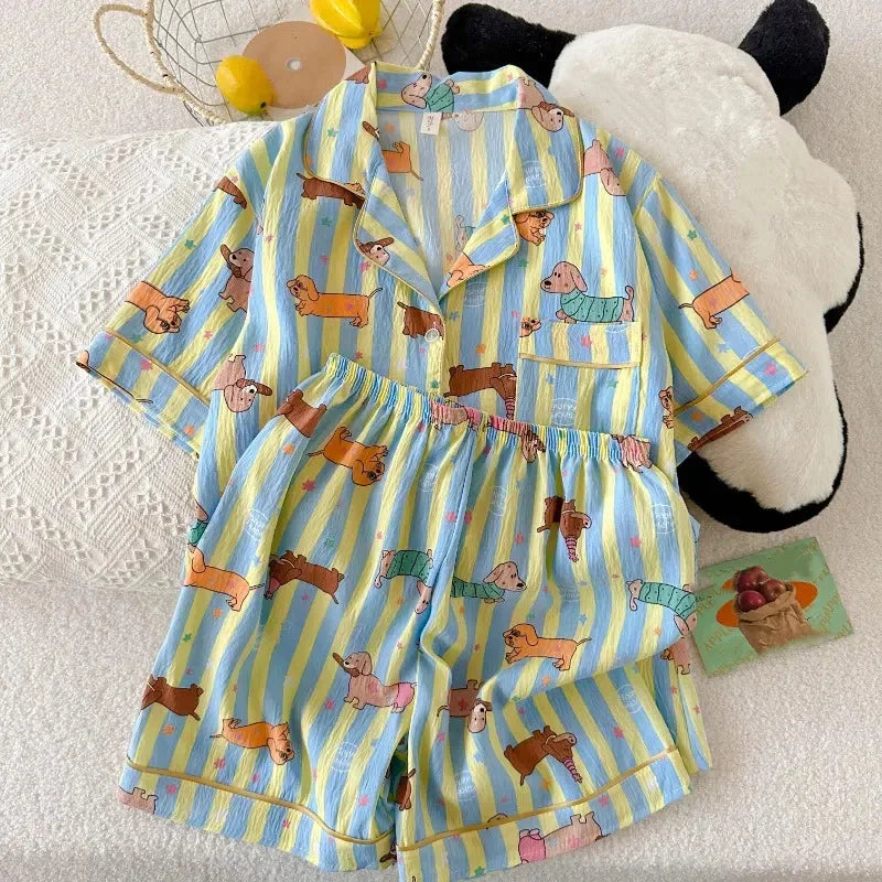 Star Stripe Dog Print Women's Pajama Set - Summer – photo 3