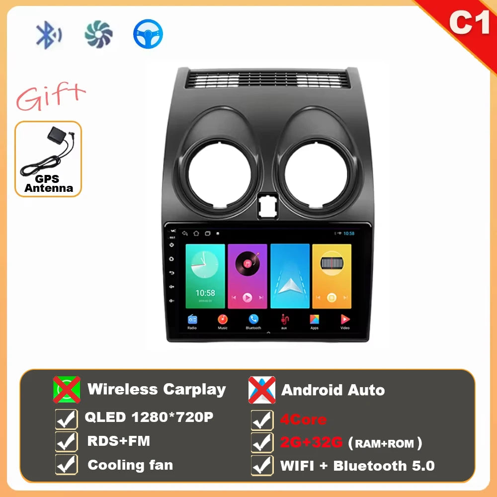 Android 16 Wireless CarPlay Android Auto Car Radio For Nissan Qashqai J10 2006 2007 2008-2013 Smart Intelligent Systems 4G GPS