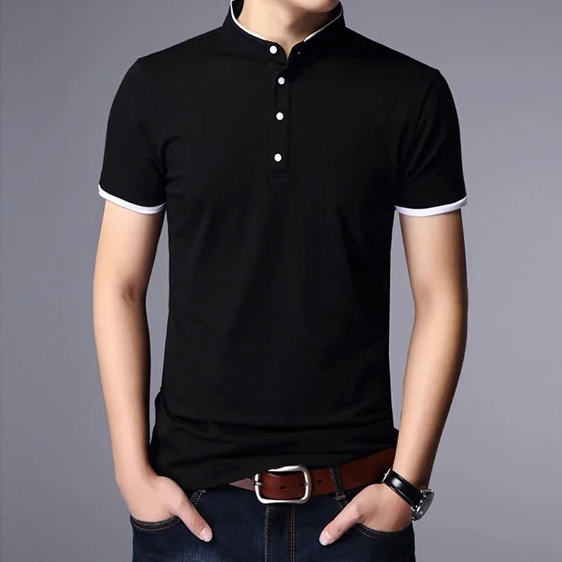 Men's Cotton Polo Tee - Breathable Solid, Business Casual Summer