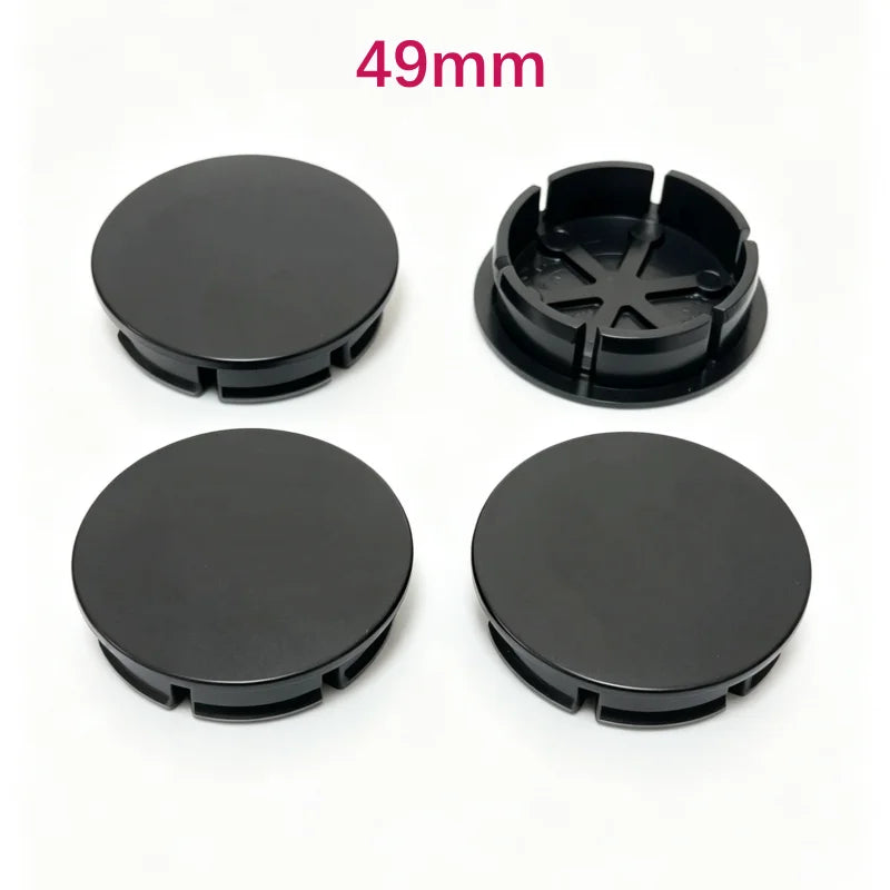 Blank Wheel Centre Caps (4-Pack) — Universal Hub Covers, No Logo, 48mm–68mm, Black/Chrome/Silver