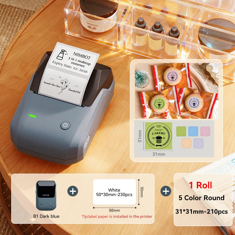 NIIMBOT B1 Portable Thermal Printer With Tapes 2 Inch Adhesive Label Printer Mini Bluetooth Sticker Maker Support Smartphones PC