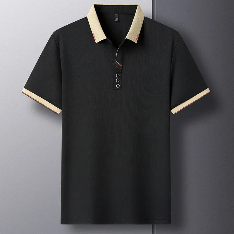 Men's Lapel Polo - Decorative Stripe Placket, Breathable Mesh