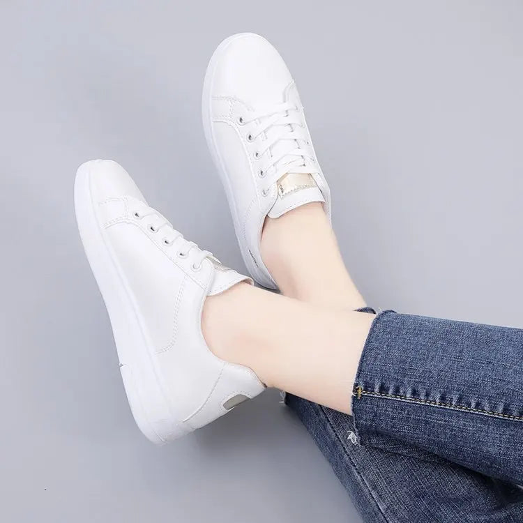 Embroidered Floral Sneakers for Women — Breathable Lace-Up White Tennis Shoes