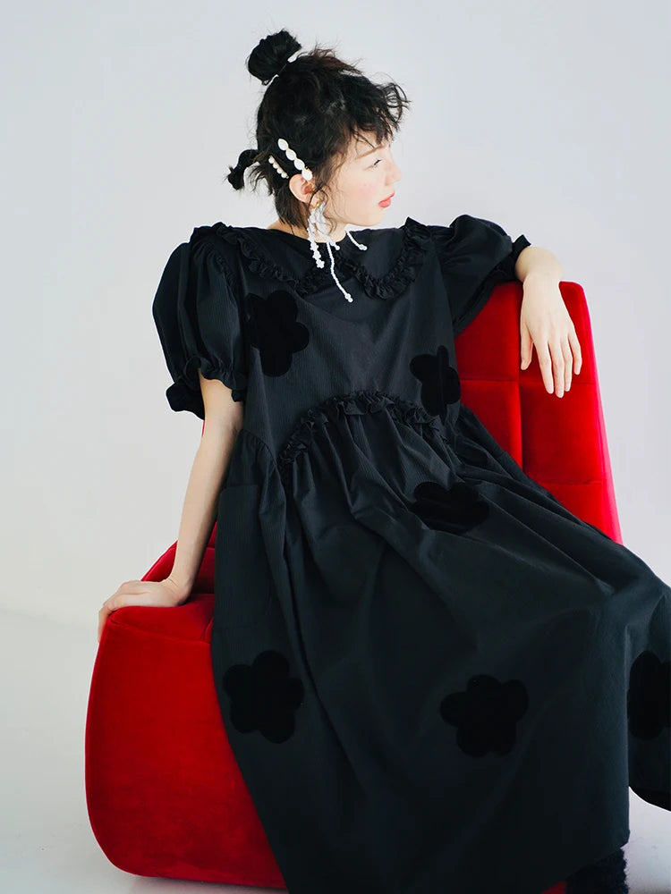 imakokoni 2022 Original Summer Pure Cotton Black Dress Cherry Blossom Dress Simple Girly Long Skirt for women white dress 223588